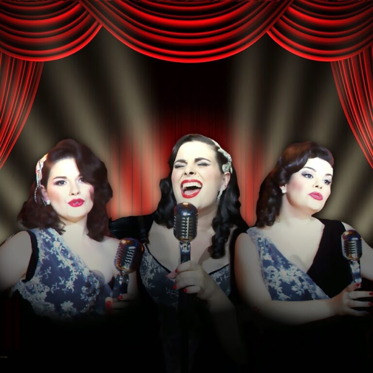 The Vernon sisters - 1940's themed entertainment singing into microphones