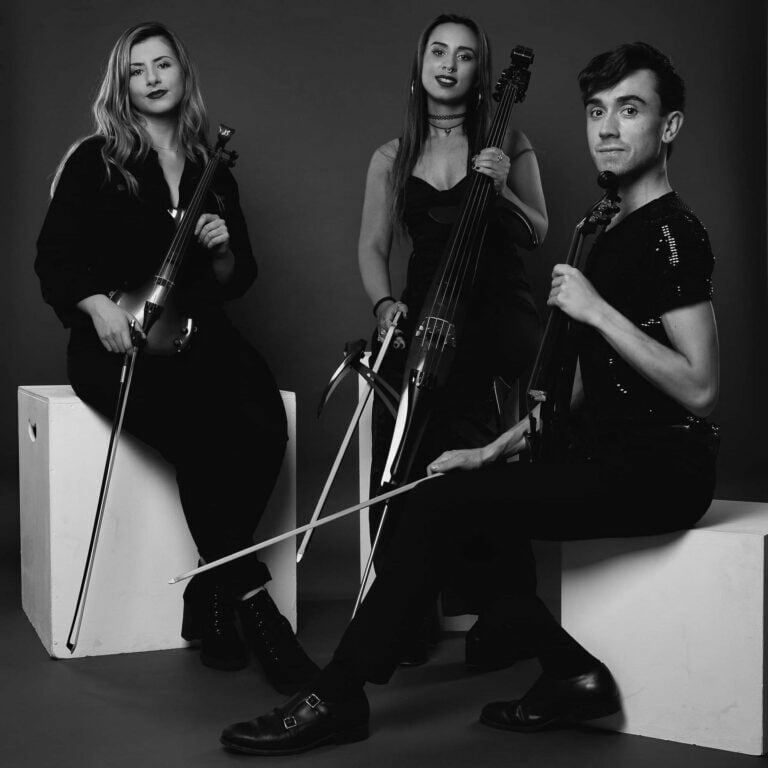 string trio in black and white