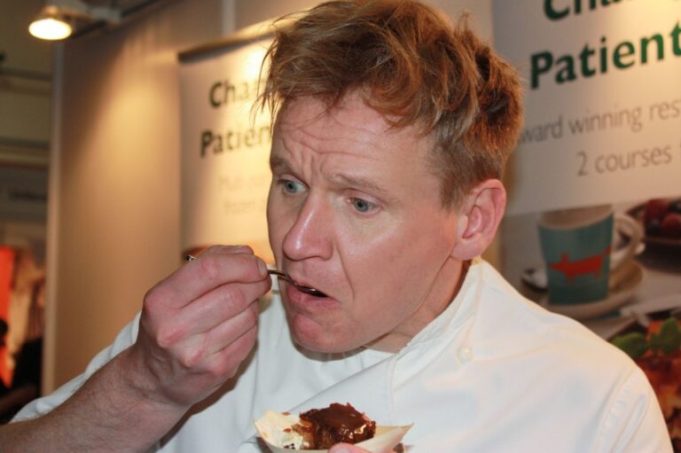 Gordon Ramsay Look-a-Like Act eating and testing food